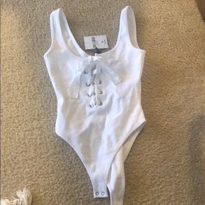 NWT White lace up bodysuit